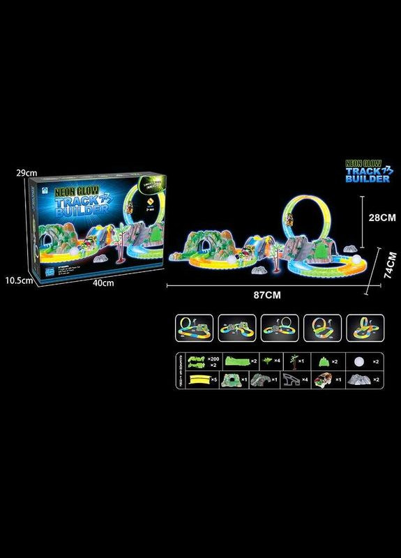 Трек 777-134 (24/2) 200 деталей, машинка на батарейках, подсветка, неоновый трек, в коробке No Brand (324618879)