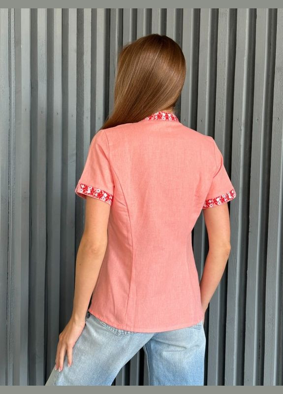 Розовая повседневный рубашка однотонная ISSA PLUS