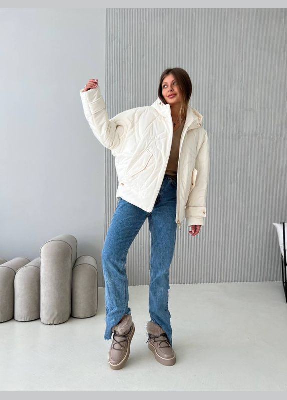 Молочная демисезонная стильная женская демисезонная короткая куртка 'сорель'' куртка-пиджак, куртка-лайнер, куртка-трансформер Mirage