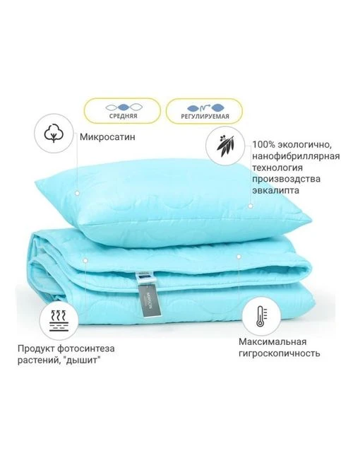 Ковдра Набір Евкаліптовий №1700 Eco Light Blue Ковдра 155х215 + под (2200002655996) Mirson Набор Эвкалиптовый 1700 Eco Light Blue Одеяло 155 (379099810)