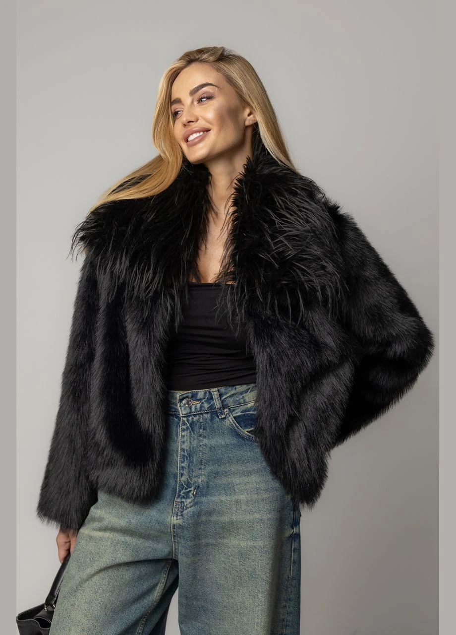 Короткая экошуба с воротником - молочный Lurex (307865915)