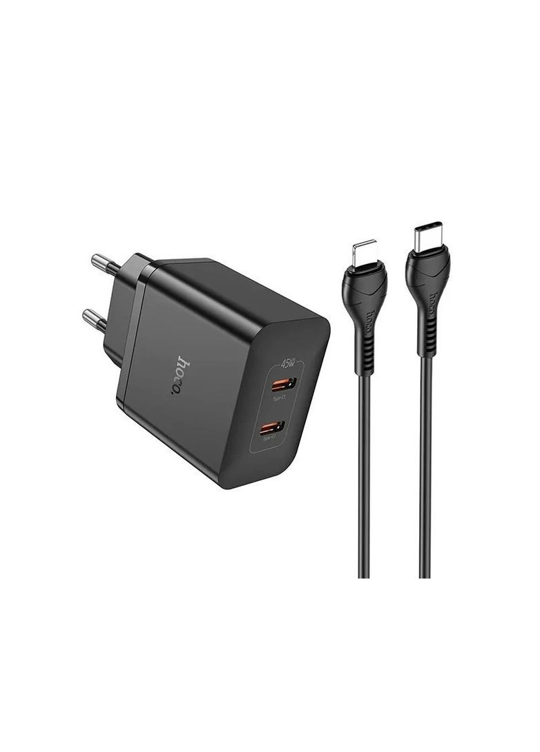 Зарядное устройство комплект N35 2 выхода USBC 45W с кабелем C to iPhone black Hoco (279554621)