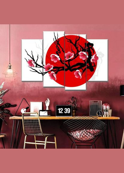 Модульная картина из четырех частей Веточки Сакуры 129x90 см (M4_L_108) Art Studio Shop (379847497)