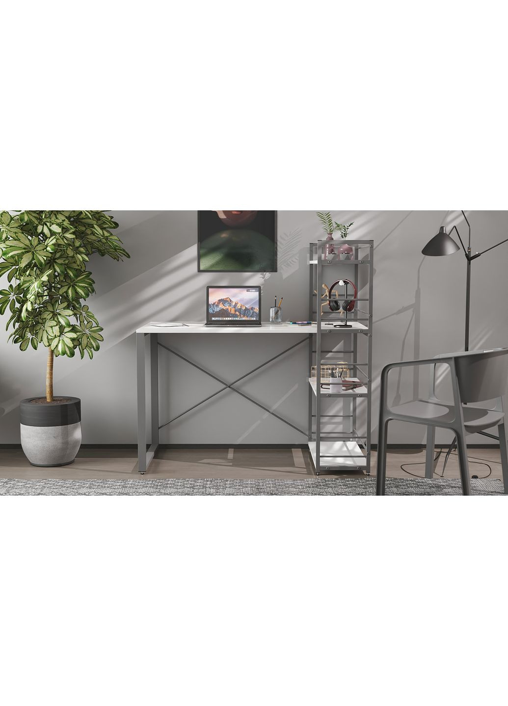 Письмовий стіл Серії Конект з етажеркою 75x120x600 сірий ДСП Біле 16мм (FRD-104230) Ferrum-decor (360644739)