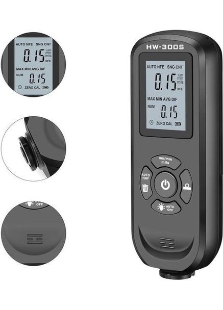 Товщиномір фарби цифрової HW-300 S 0 - 2000 мкм Fe та Nfe Чорний (RE050739) Icar (349843758)