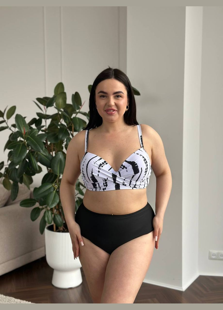 Чорно-білий літній купальник жіночий роздільний + туніка батал роздільний No Brand