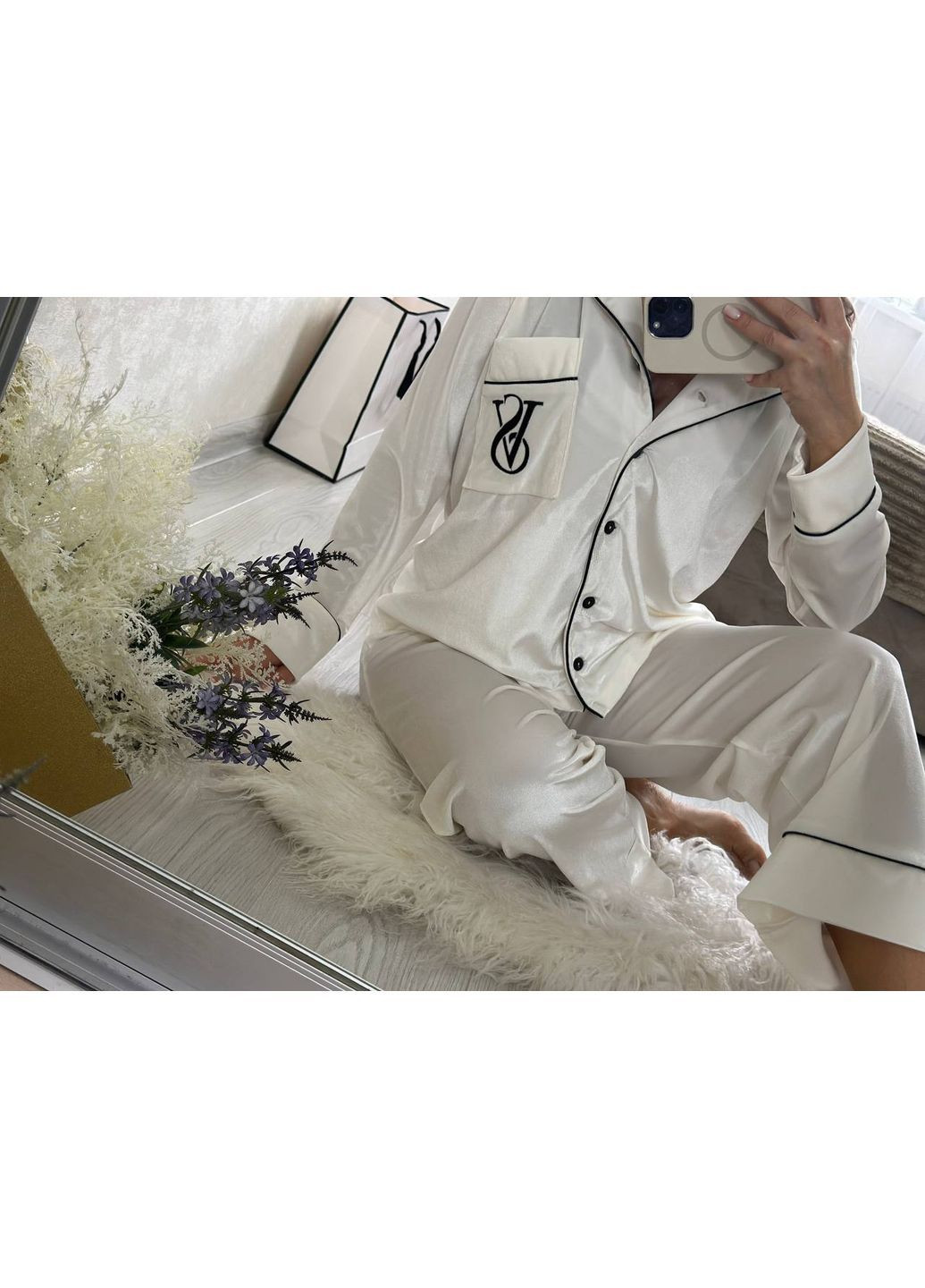 Молочная всесезон женская бархатная пижама рубашка + брюки Avanti