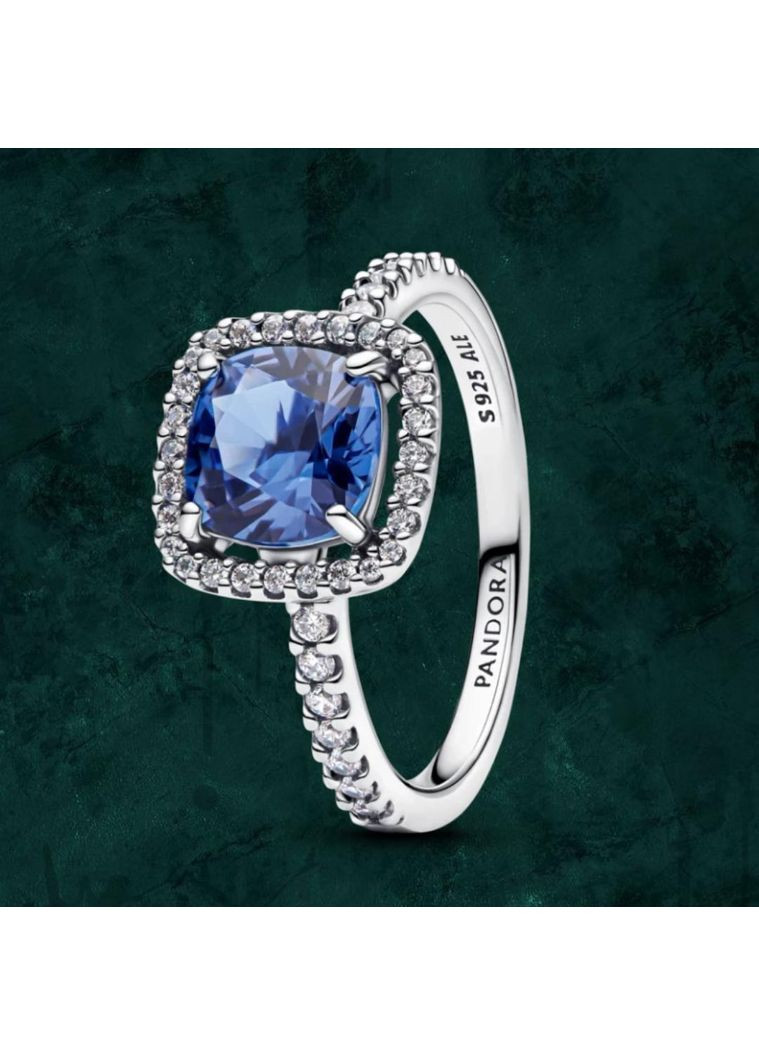 Срібна каблучка з синім квадратним каменем Pandora (Пандора) 193550C01 18,5 No Brand (362457576)