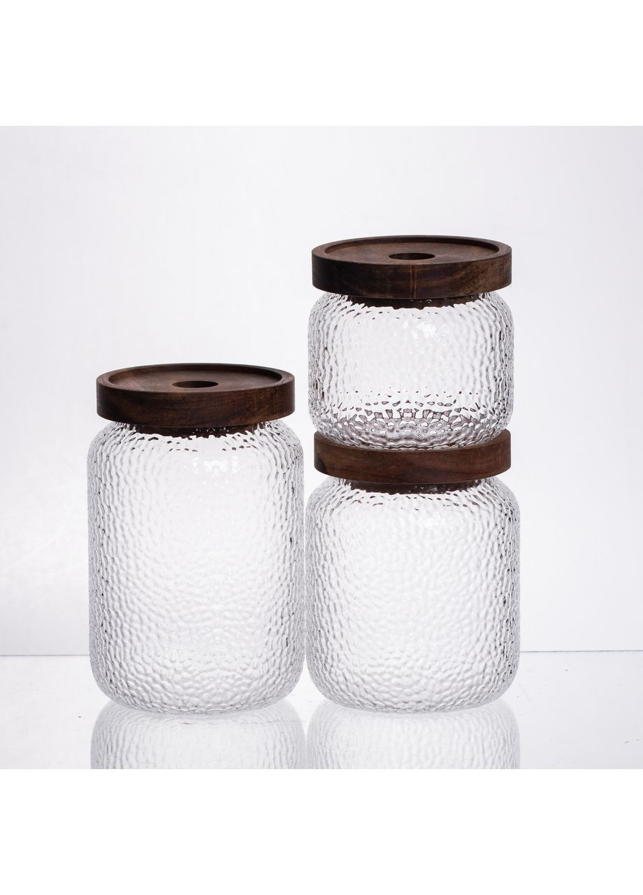 Набір скляних банок для сипучих продуктів з бамбуковими кришками 400 600 800 мл контейнери для круп та спецій Yiwu (370432641)