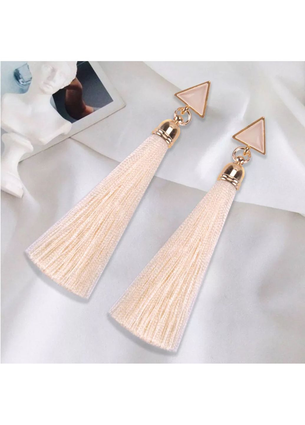 Сережки/сережки китиці, довгі, з ниток, з підвіскою «Art deco» (білий) China (366874812)