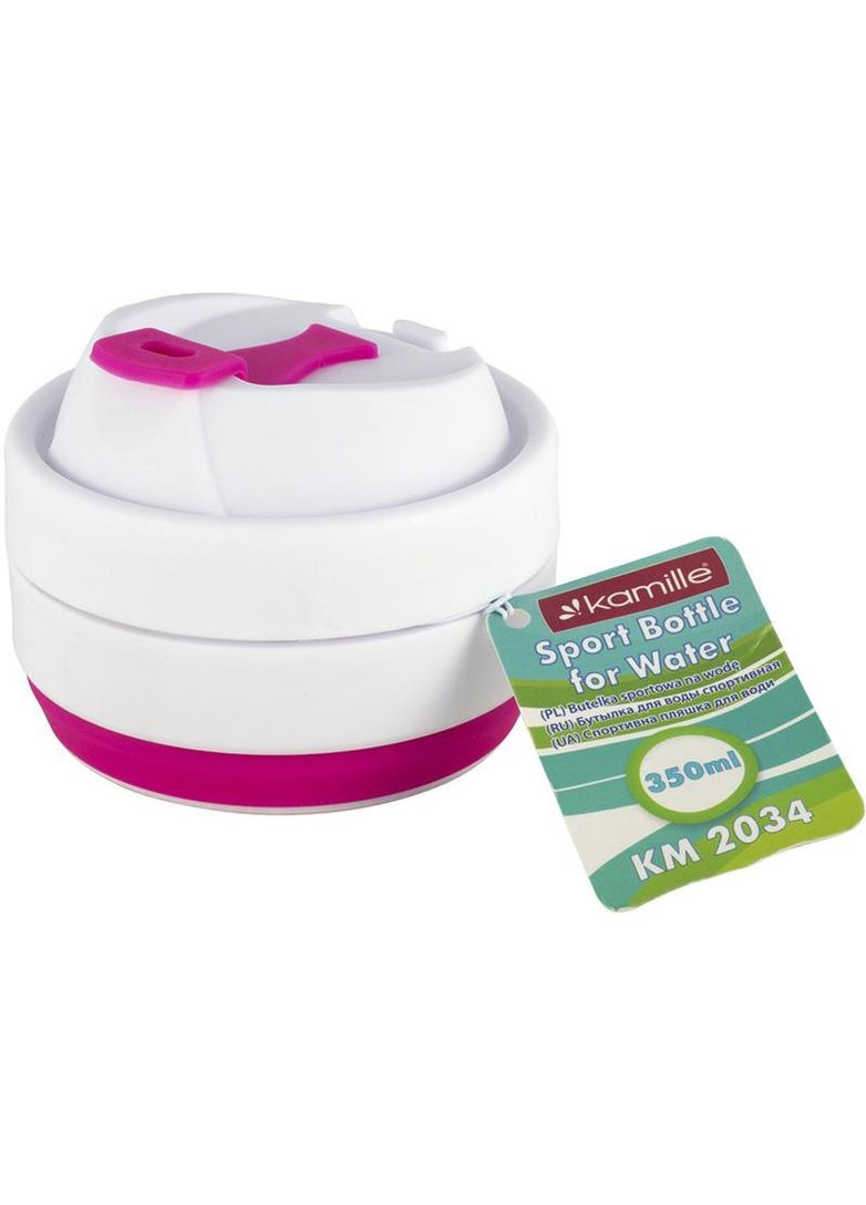 Спортивная складная бутылка для воды 350мл силиконовая розовая для активного отдыха поилка для питья Kamille (368986375)