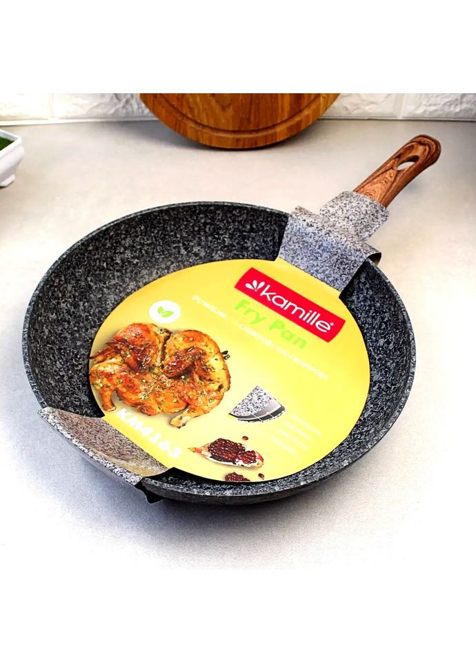 Большая сковородка 30 см Black marble из алюминия с антипригарным покрытием для индукции и газа Kamille (312550516)