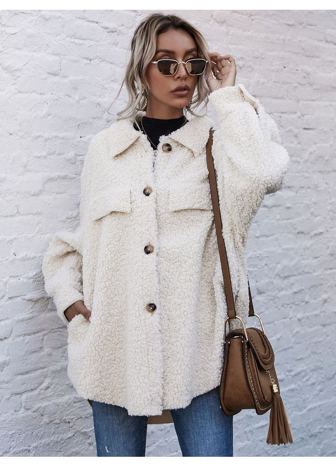 Молочная повседневный рубашка однотонная GD/GL Модний простір с длинным рукавом