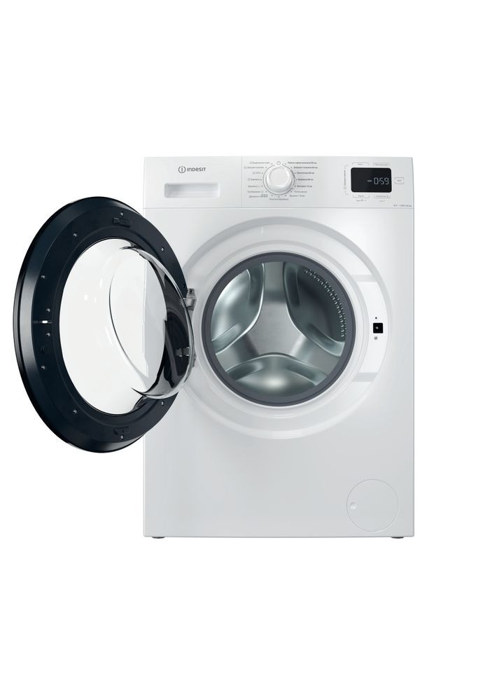 Стиральная фронтальная машина, 6кг, 1200, A+++, 44.6см, дисплей, пара, инвертор, люк черный, белый Indesit (322458162)