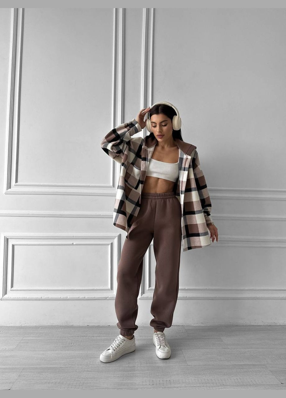 Якісний костюм двійка з турецької тринитки на флісі, костюм в універсальному розмірі (сорочка в клітку+штани) No Brand 632-2 (306518965)