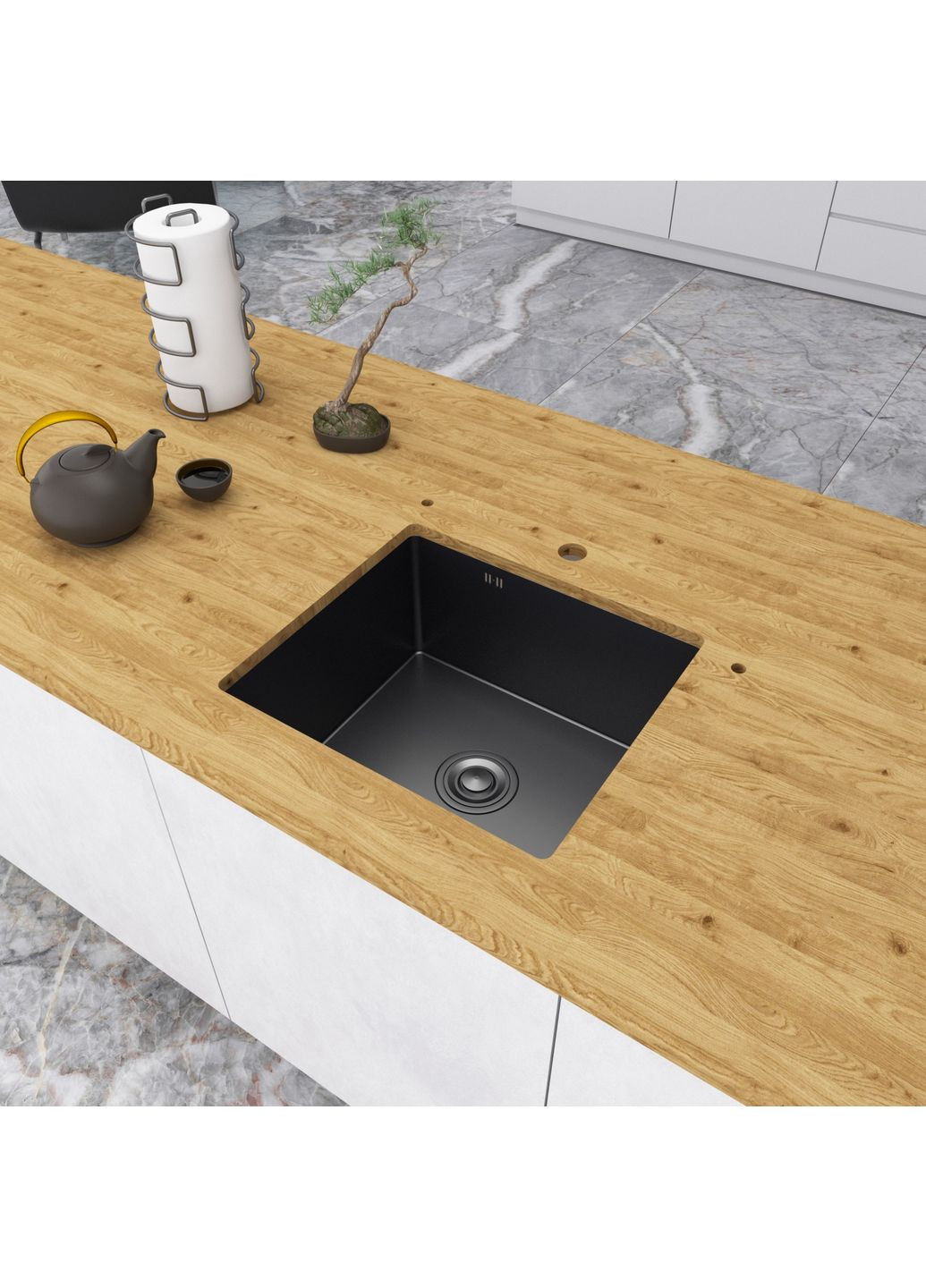 Чорна мийка для кухні з нержавійки 50 см під стільницю Nett NВ-5045 (352730043)