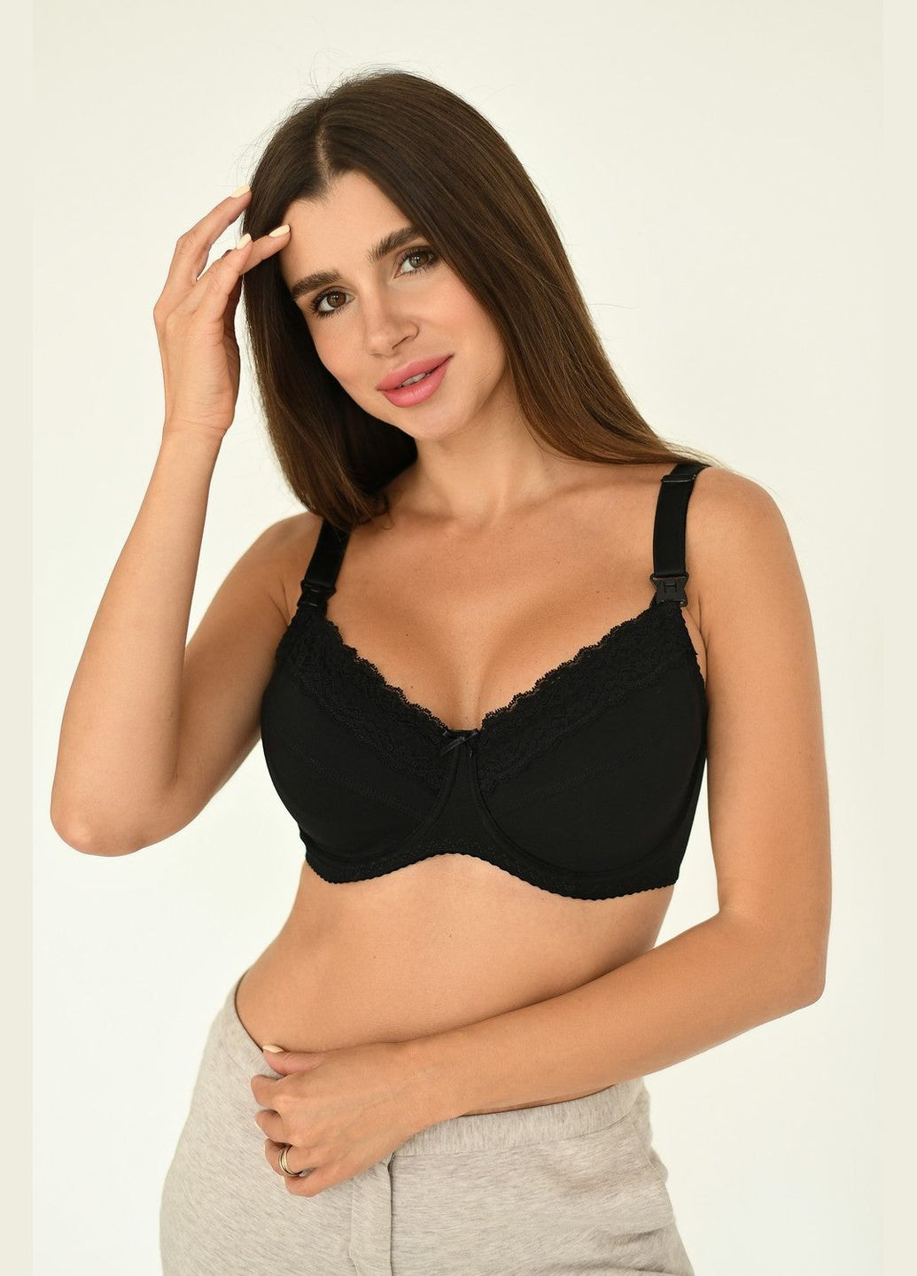 Чёрный брасьер бюстгальтер для мам Мамин Дім с косточками