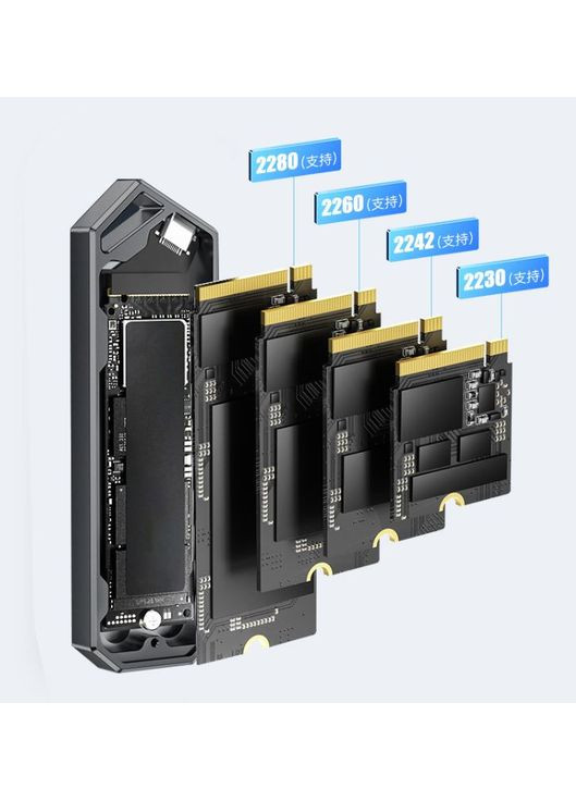 Алюминиевая внешняя карман KFS102 для M.2 SSD — двойной протокол (NVMe + SATA), Type-C, поддержка до 4 ТБ (M4440360) Chuanglan (370968919)