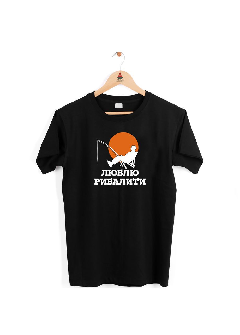 Черная футболка черная с принтом для рыболова "люблю рыбалку" с коротким рукавом Кавун футболка