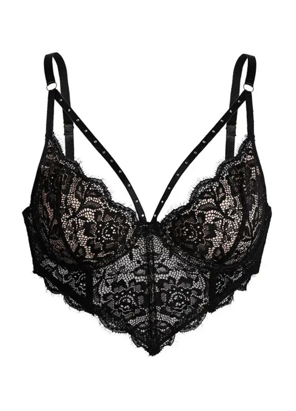 Чорний бралетт жіночий мереживний бралет black touch (1267-42) Macarena з кісточками поліестер, еластан