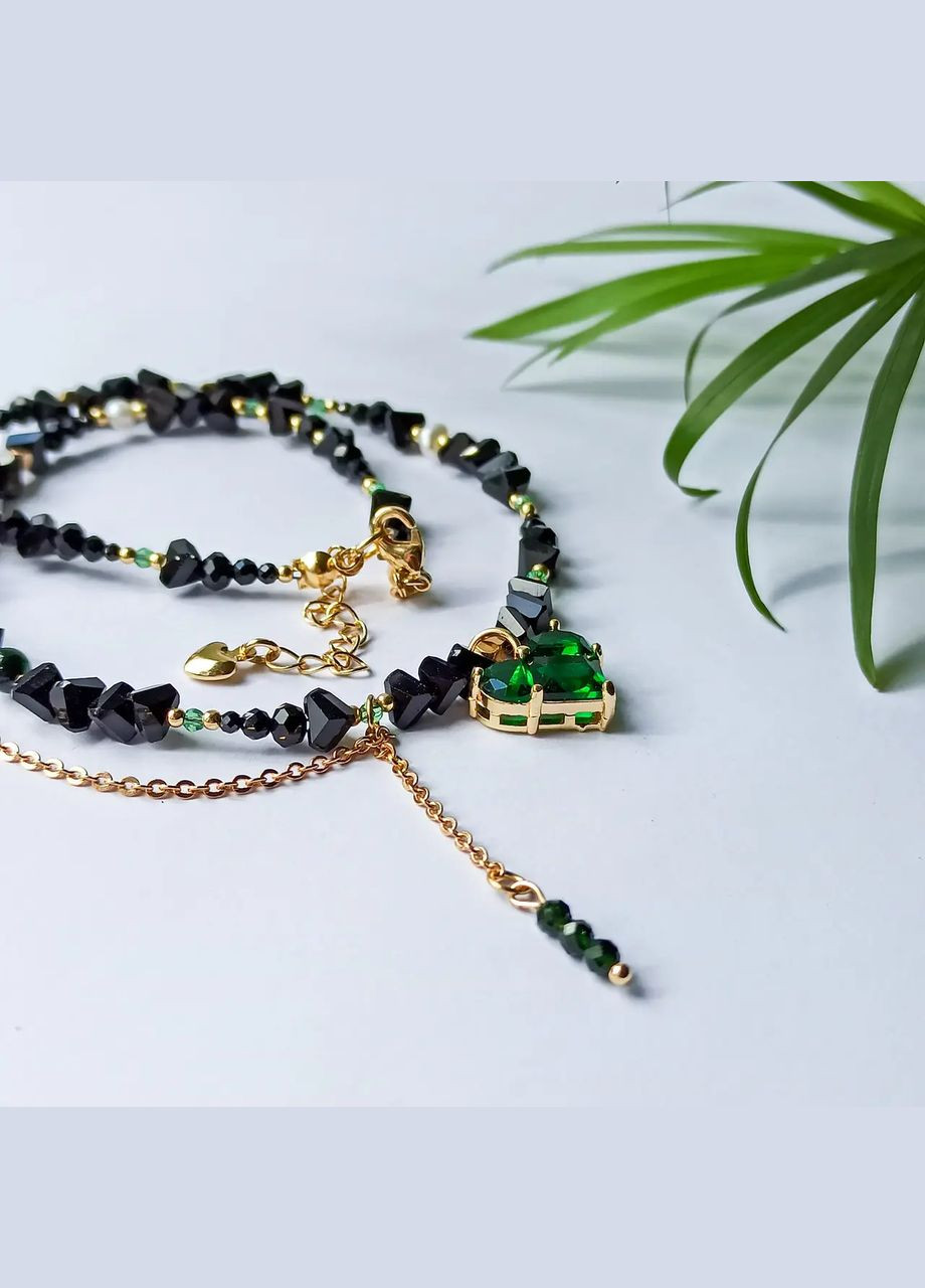 Чокер Чеський Кришталь, Авантюрін, Котяче Око + підвіска Серце, фур-ра гіп-ний сплав колір золото d-5мм+- L-38-43см No Brand кошаче око, авантюрин латунь, скло золото (302972857)