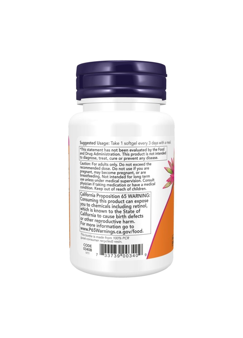 , вітамін A, 7500 мкг (25 000 МО), 250 капсул Now Foods (364956364)