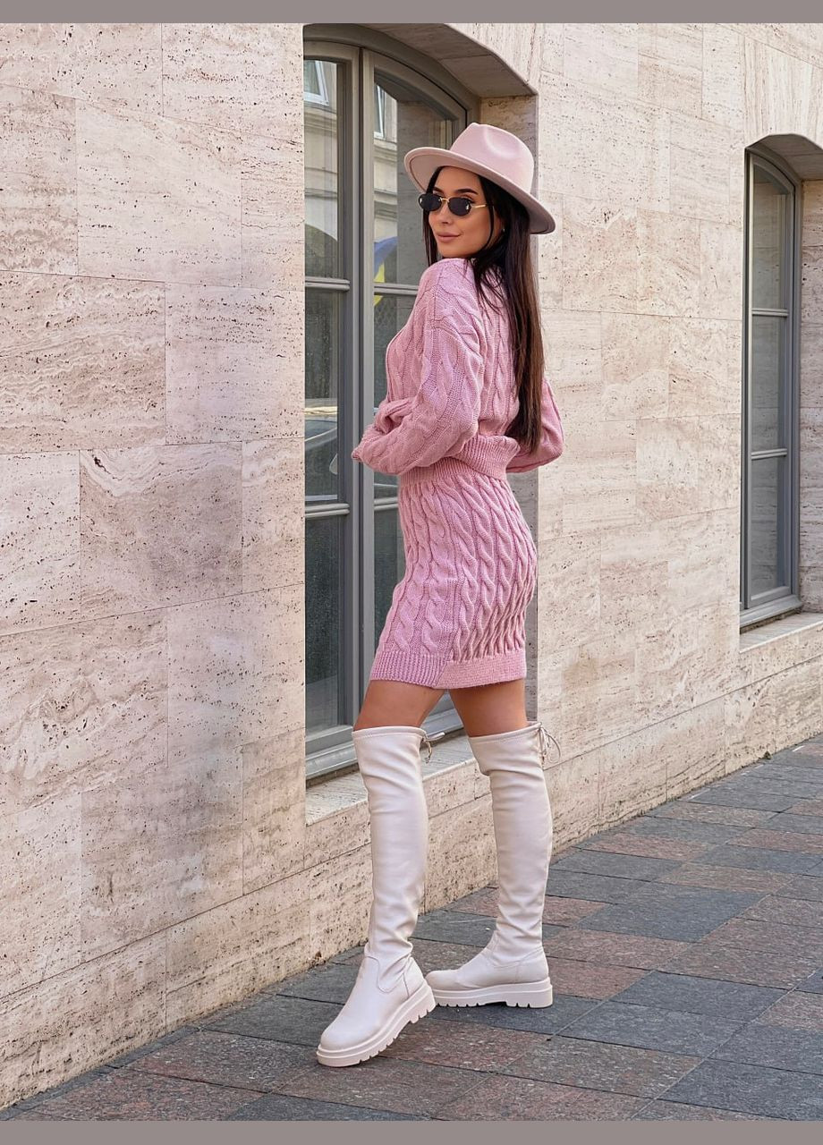 Женский вязаный костюм с юбкой розового цвета 30425 No Brand (323643867)