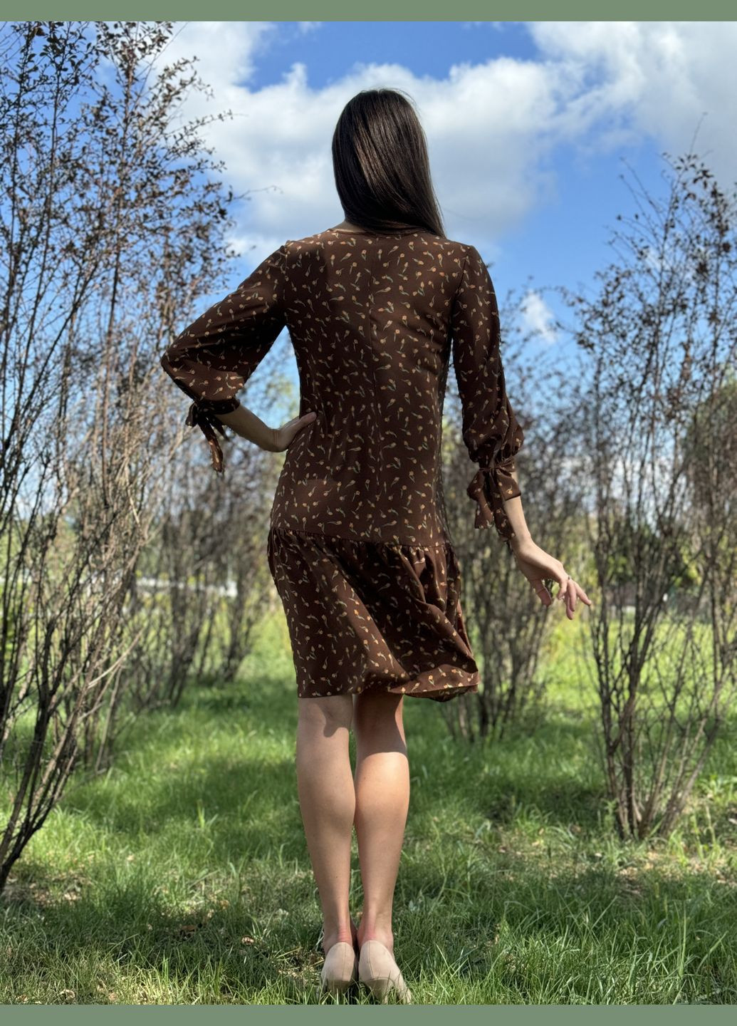 Темно-коричнева коричнева сукня вільного крою із зав'язками на рукавах 5796к Cat Orange