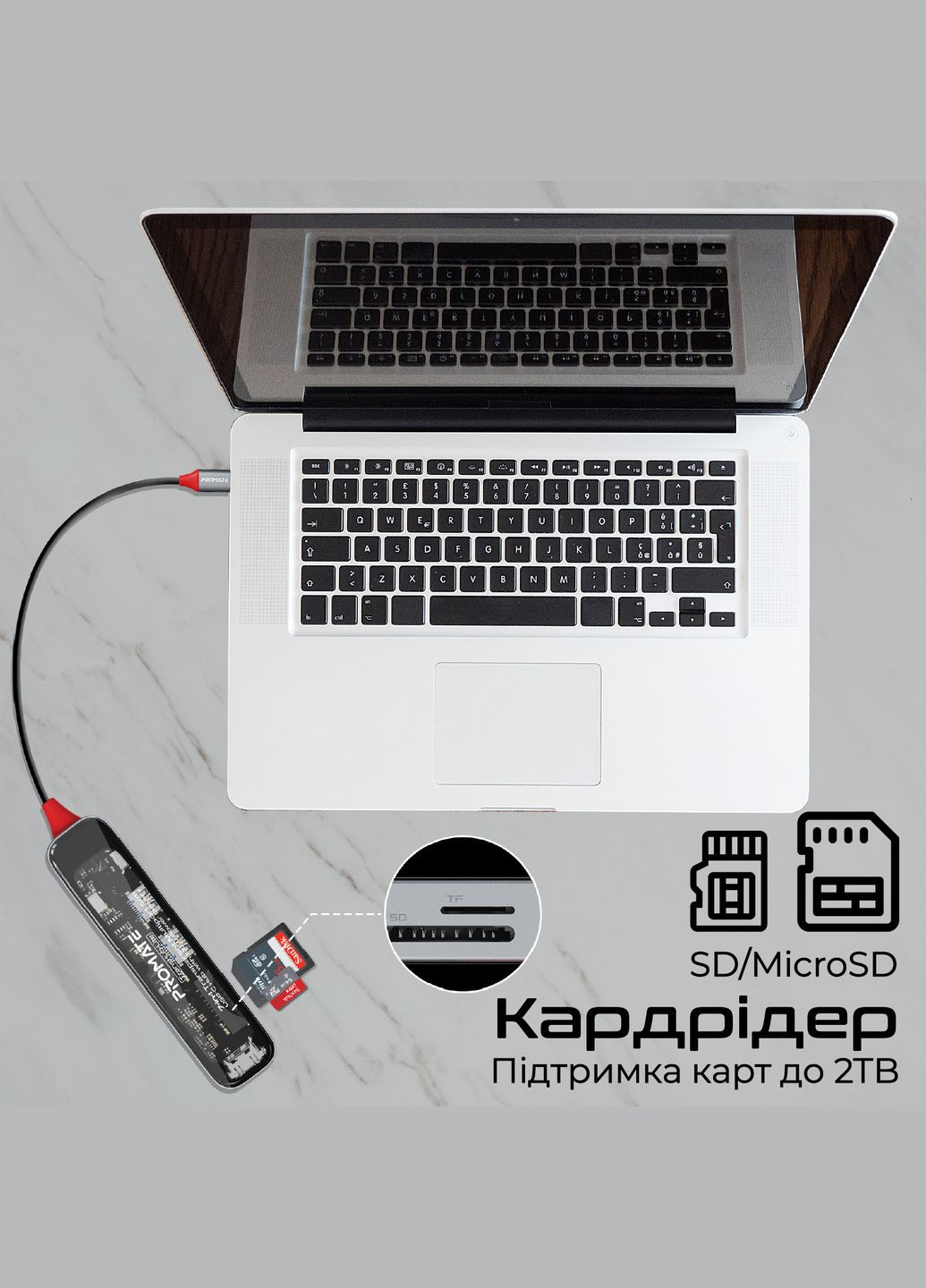 USB-хаб TransHub-Lite USB Type-C Grey Promate (347586160)