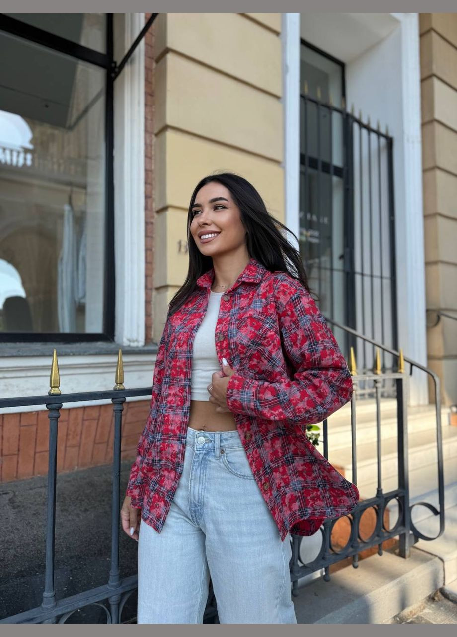 Жіноча сорочка в клітинку вільного крою червона You Best (299717536)