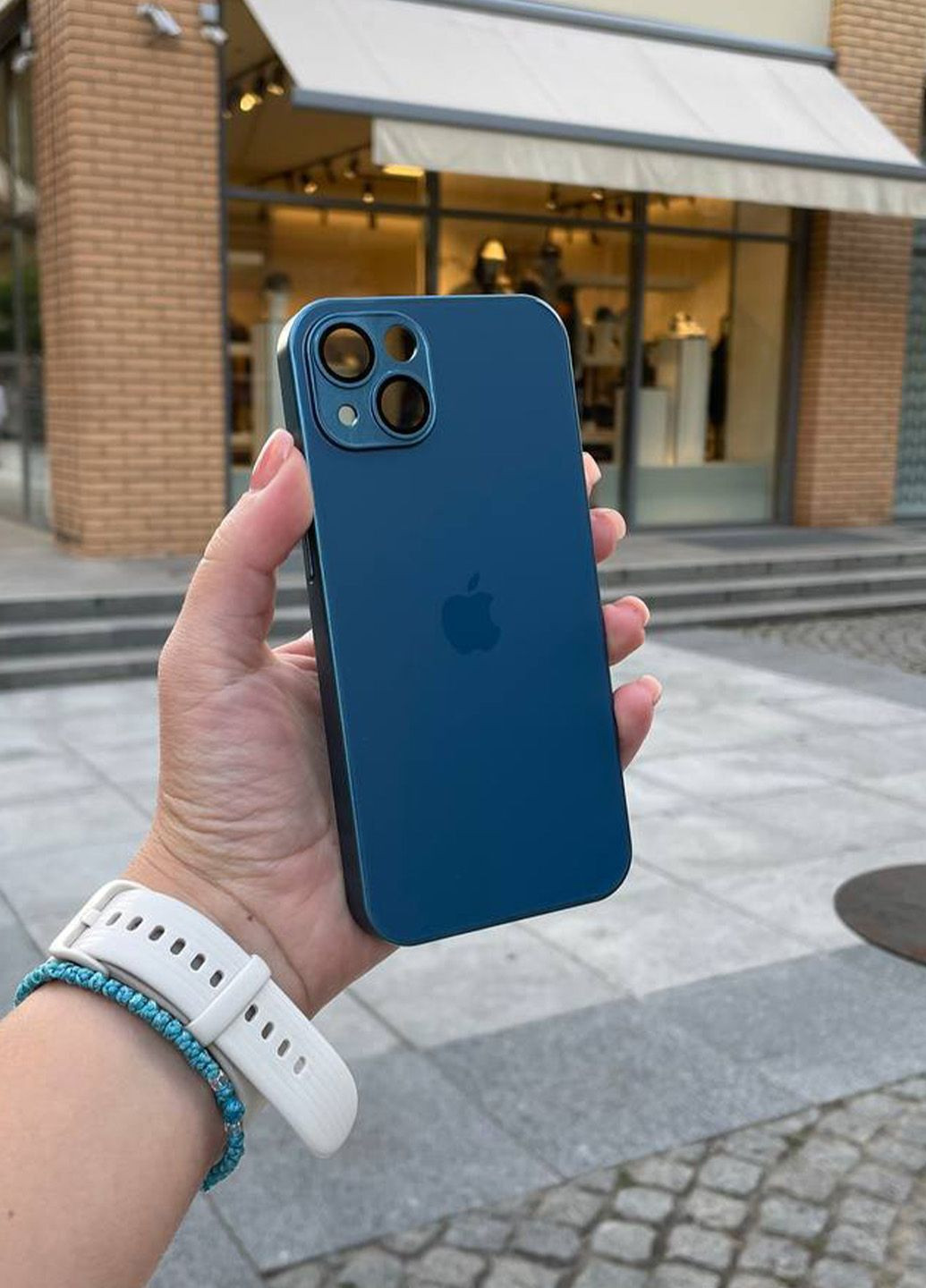 Чехол стеклянный для iPhone 15 синий Navy Blue No Brand (282676437)