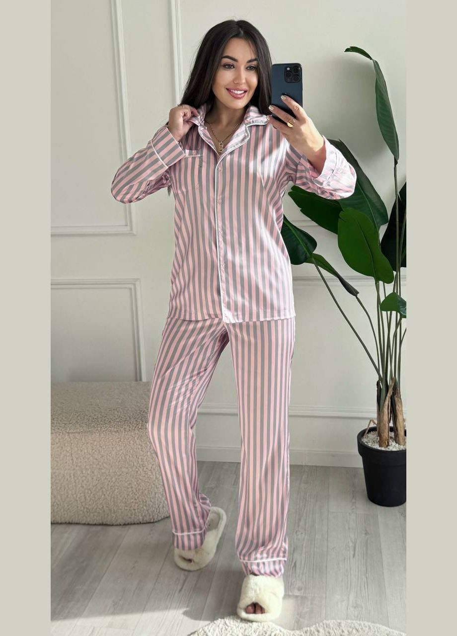Розовая всесезон пижама с принтом рубашка + брюки Garna