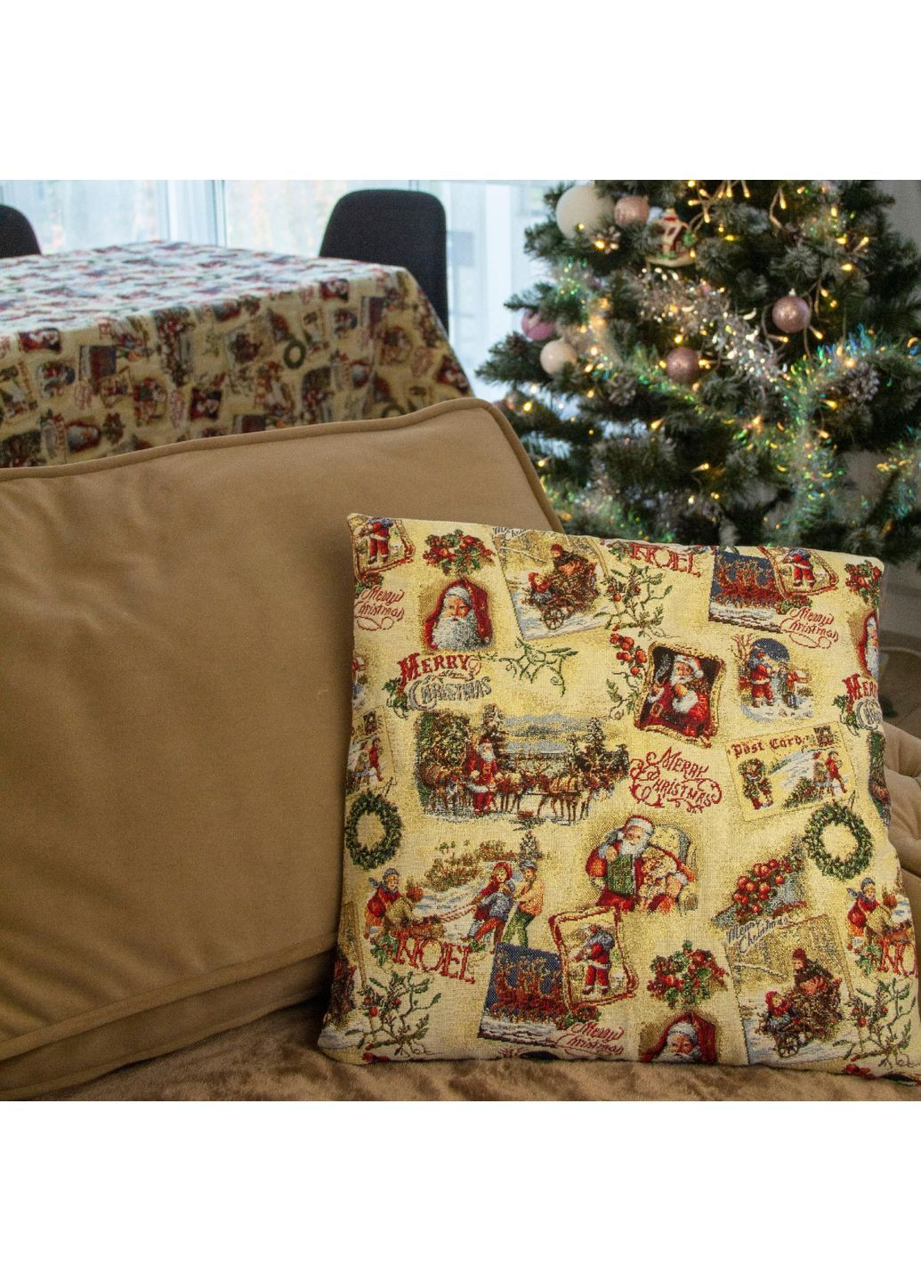 Наволочка декоративная Рождественская открытка гобеленовая 43х45 см золотистая (0006-NAV45) Maystat (364237468)