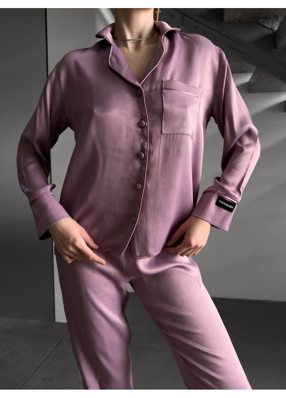 Пудровая всесезон женская пижама из флок сатина пудрово-розового цвета No Brand