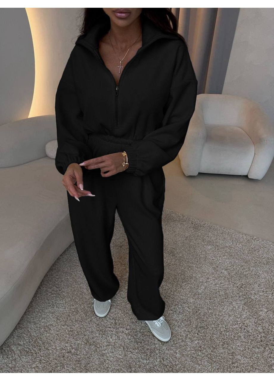 Флісовий жіночий комбінезон Adelante комбінезон-брюки однотонний чорний кежуал фліс