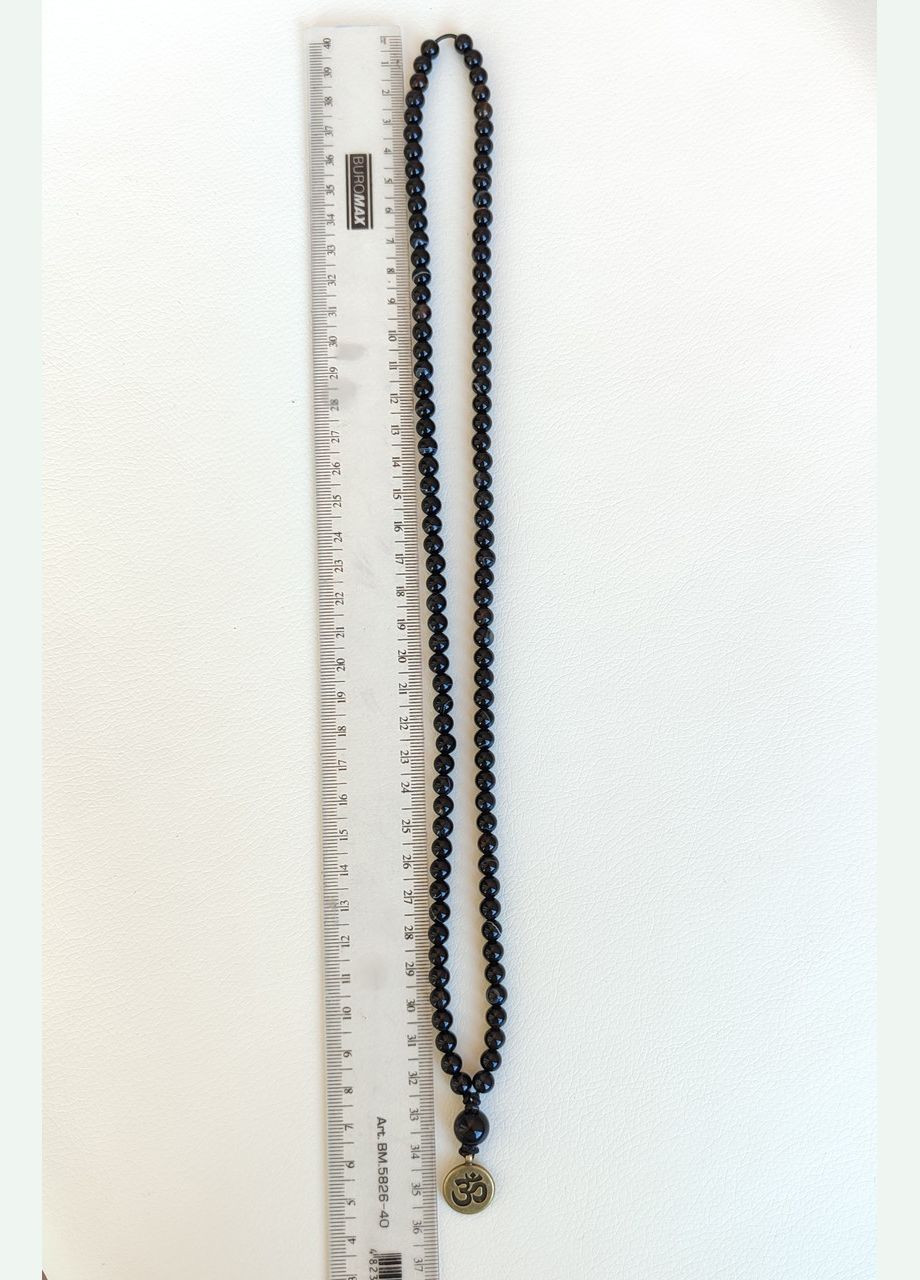 Чотки із чорного Агата 108 намистин без вузлів d 6мм із символом Ом No Brand (331293544)