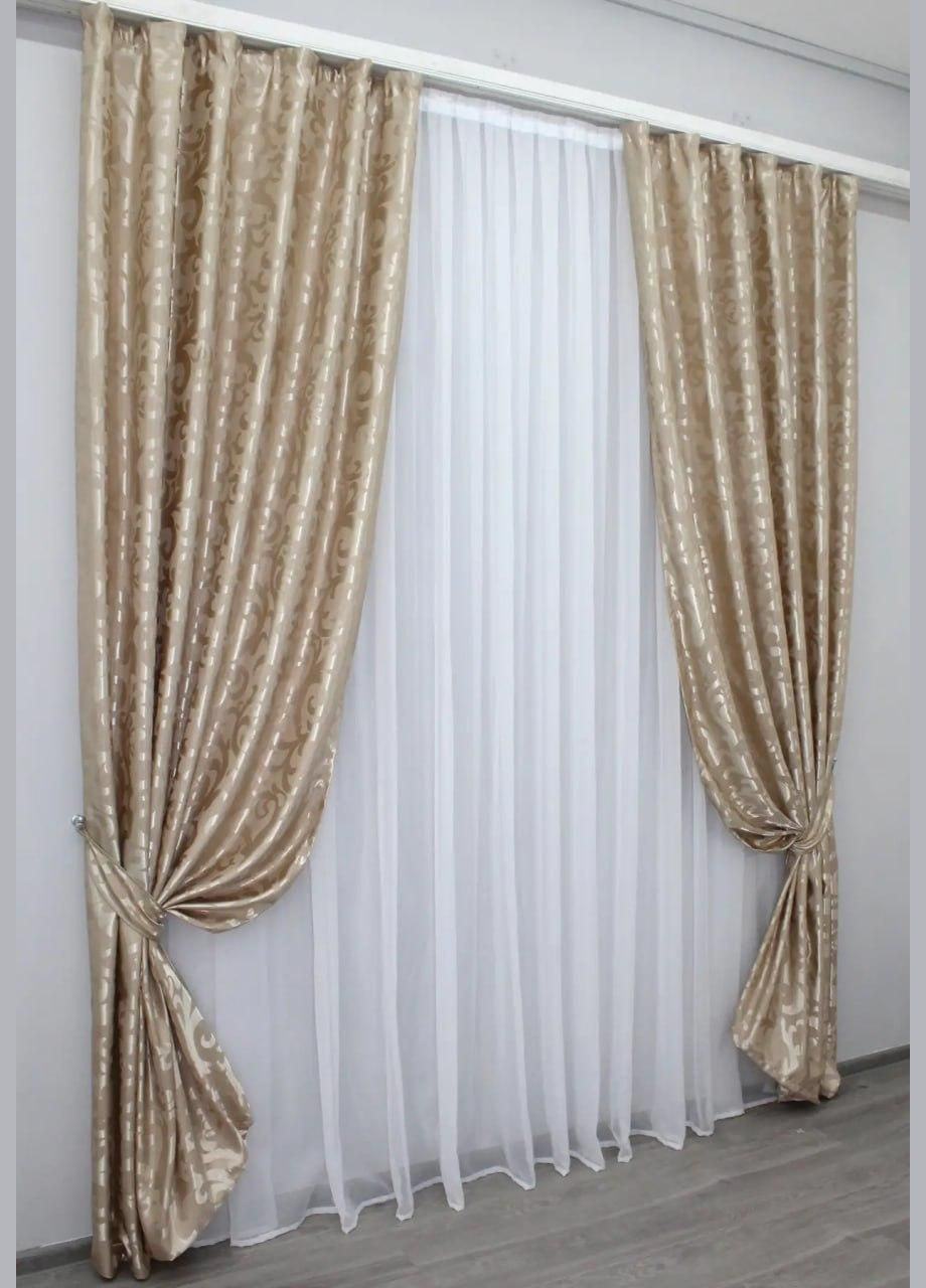 Готові штори та тюль Комплект штор для вітальні Бежевий 2 шт штор 1.5 х 2.7 м + тюль 4 х 2.7 м (П4К-Е416шВ-5) No Brand (306633017)