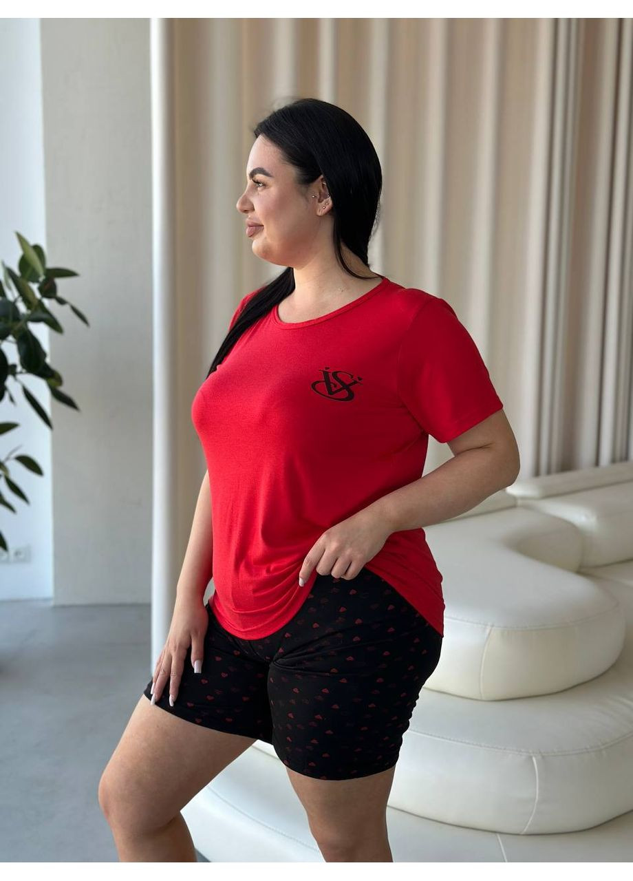 Красный демисезонный домашний костюм: футболка шорты батал No Brand