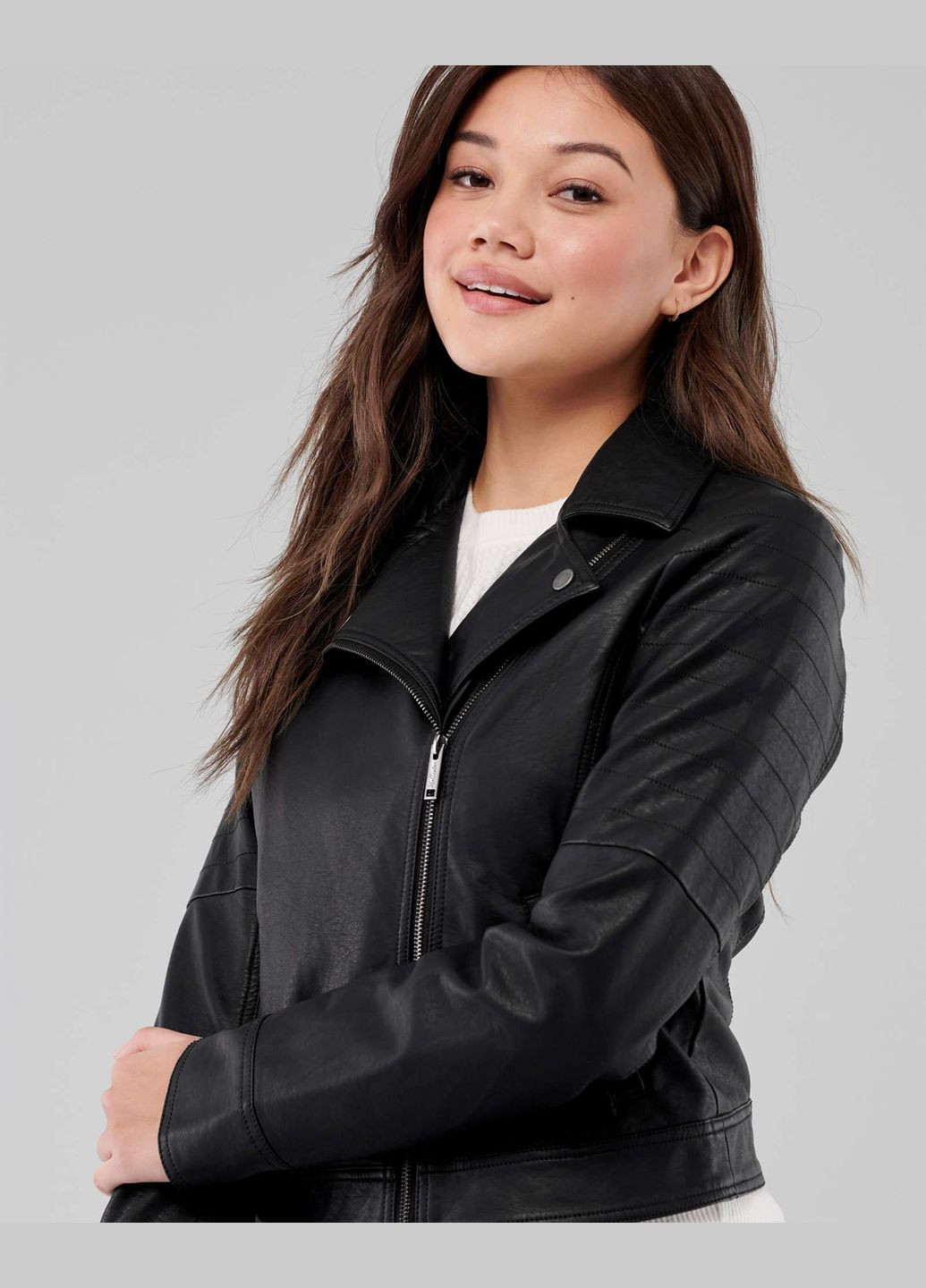Чорна демісезонна куртка демісезонна - жіноча шкіряна куртка hc8049w Hollister