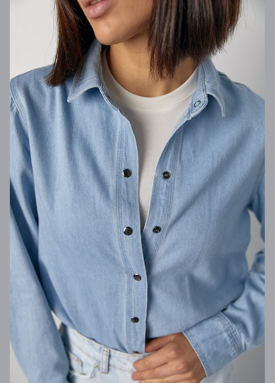 Джинсова жіноча сорочка на металевих кнопках No Brand (321667499)