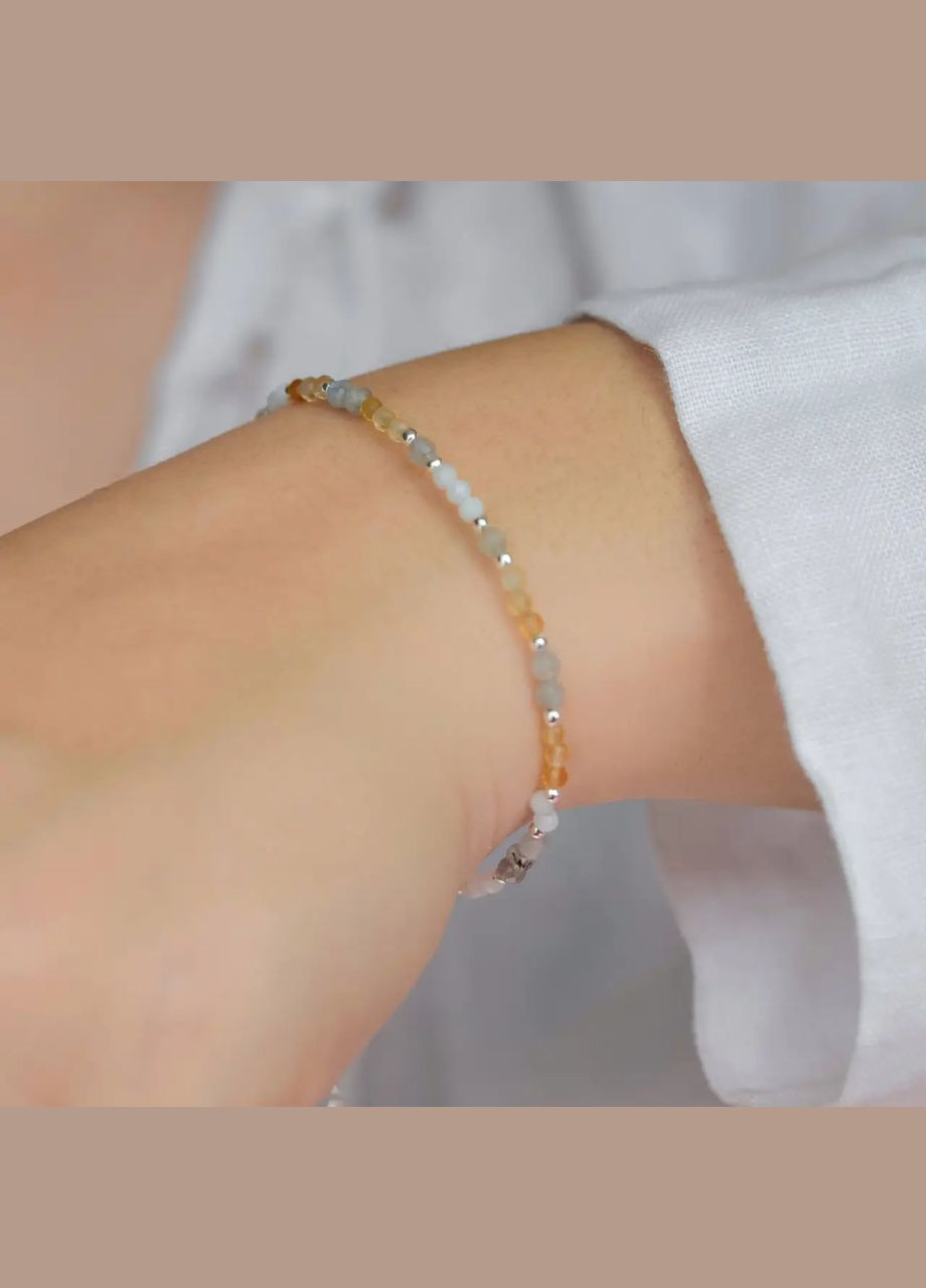 Браслет натуральный камень Цитрин, Лабрадор, Перламутр фур-ра гип-ный сплав цвет серебро d-3мм+- L-18-23см No Brand браслет (302319031)