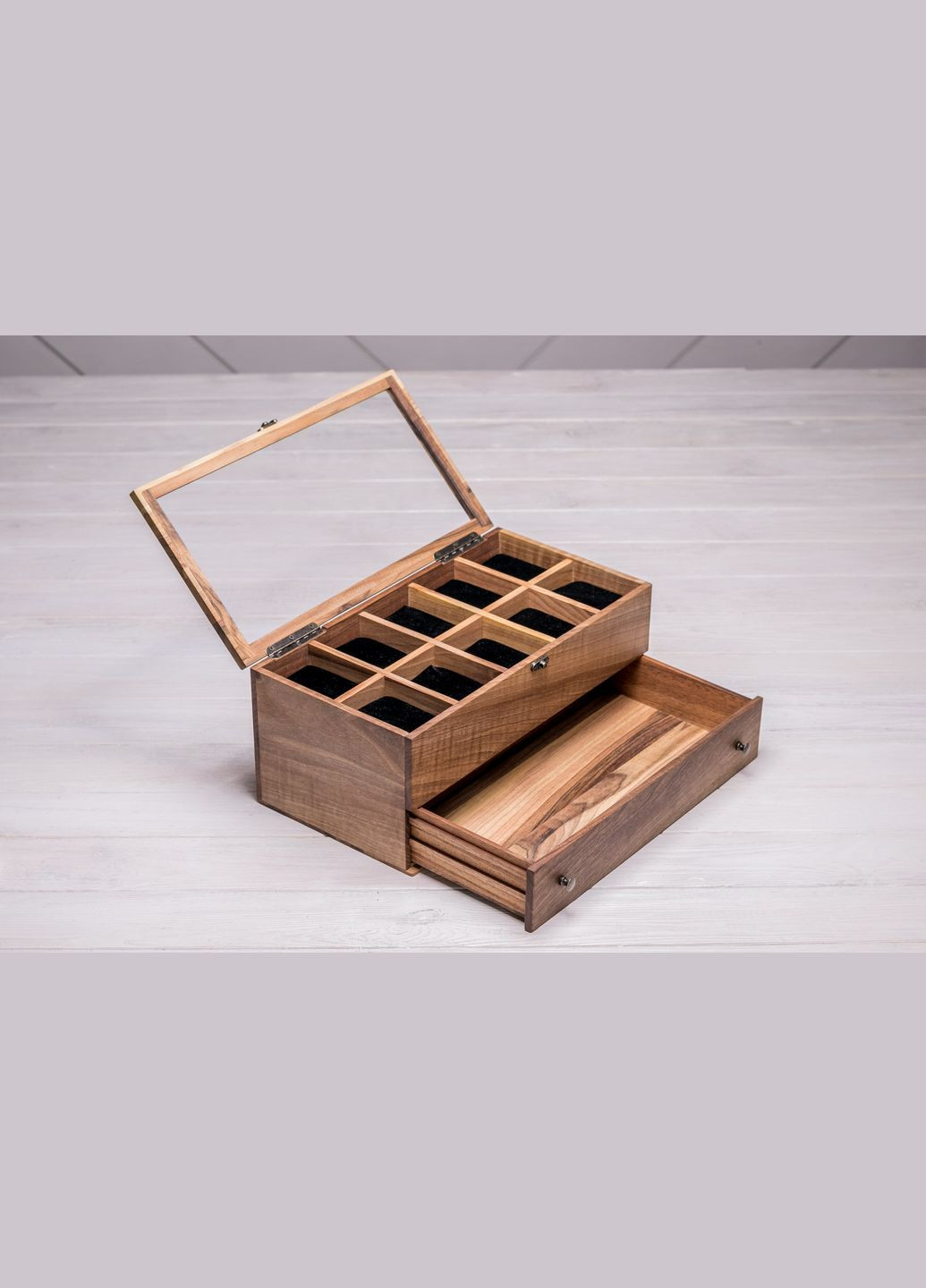 Коробочка для годинників зі скляною кришкою 10 з ящиком EcoWalnut (295266105)