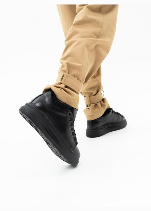 Чорні низькі черевики зі шкіри на хутрі ISSA PLUS (280939545)