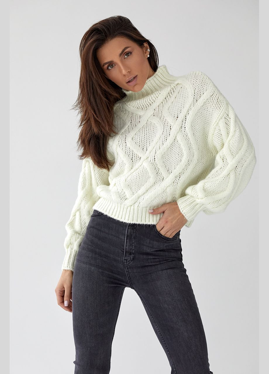 Молочний светр об'ємної в'язки з візерунком ромби Karon светр