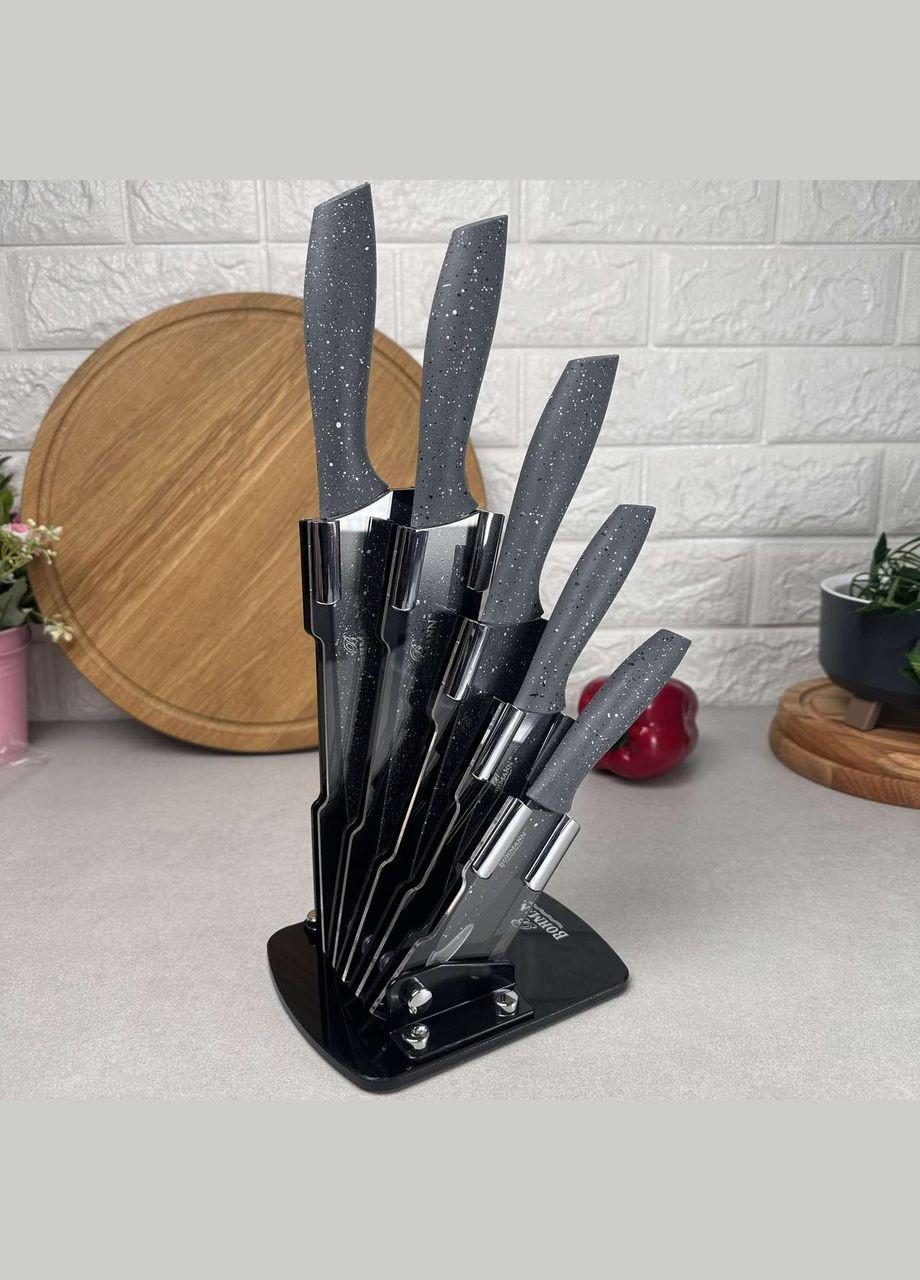 Набір сірих гранітних ножів 6 предметів на підставці Bohmann (303212547)