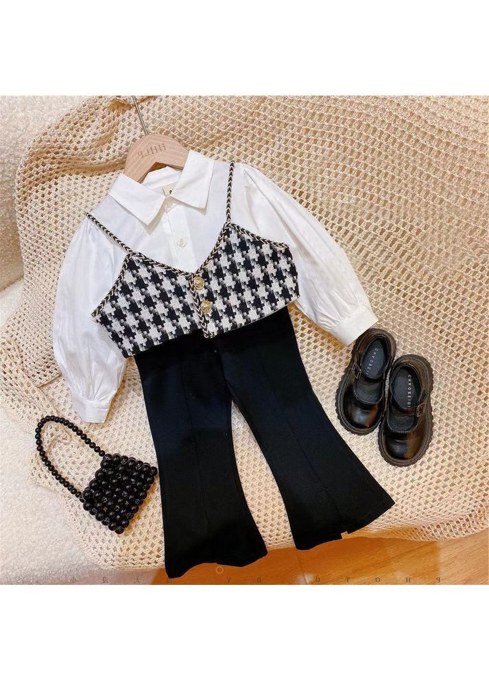 Чорно-білий демісезонний стильний для дівчинки трійка, брючний No Brand костюм