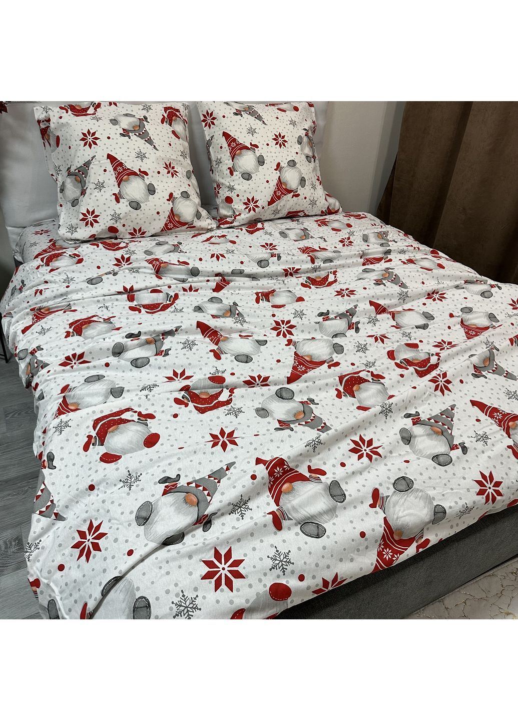 Зимова постільна білизна фланель (байка) євро розмір білого кольору - м'якість, тепло та новорічний настрій! No Brand (367912393)