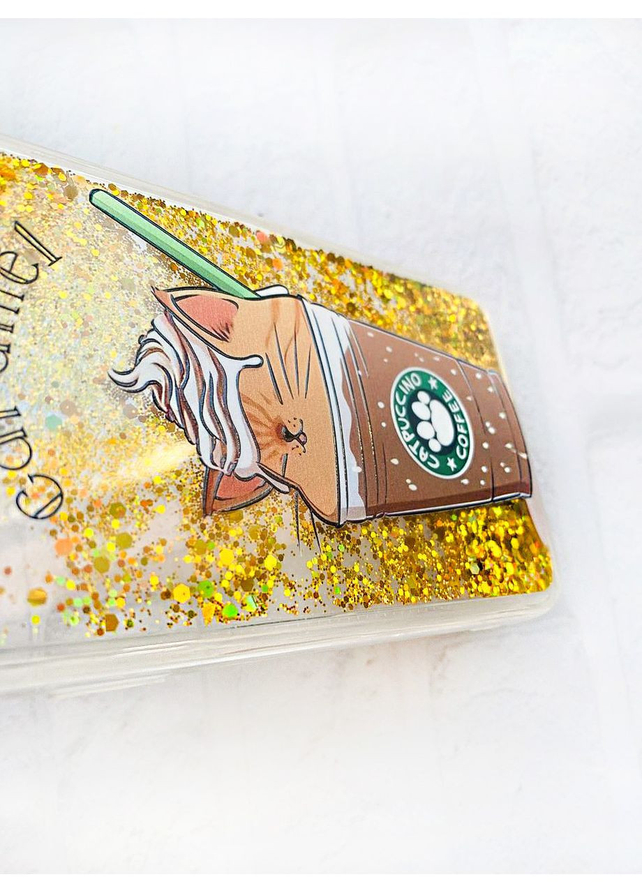 Чехол с плавающими блестками на Xiaomi Redmi Note 13 Pro 4G Золотой Капучино котик (принт 97) CASE CONTROL (360692547)