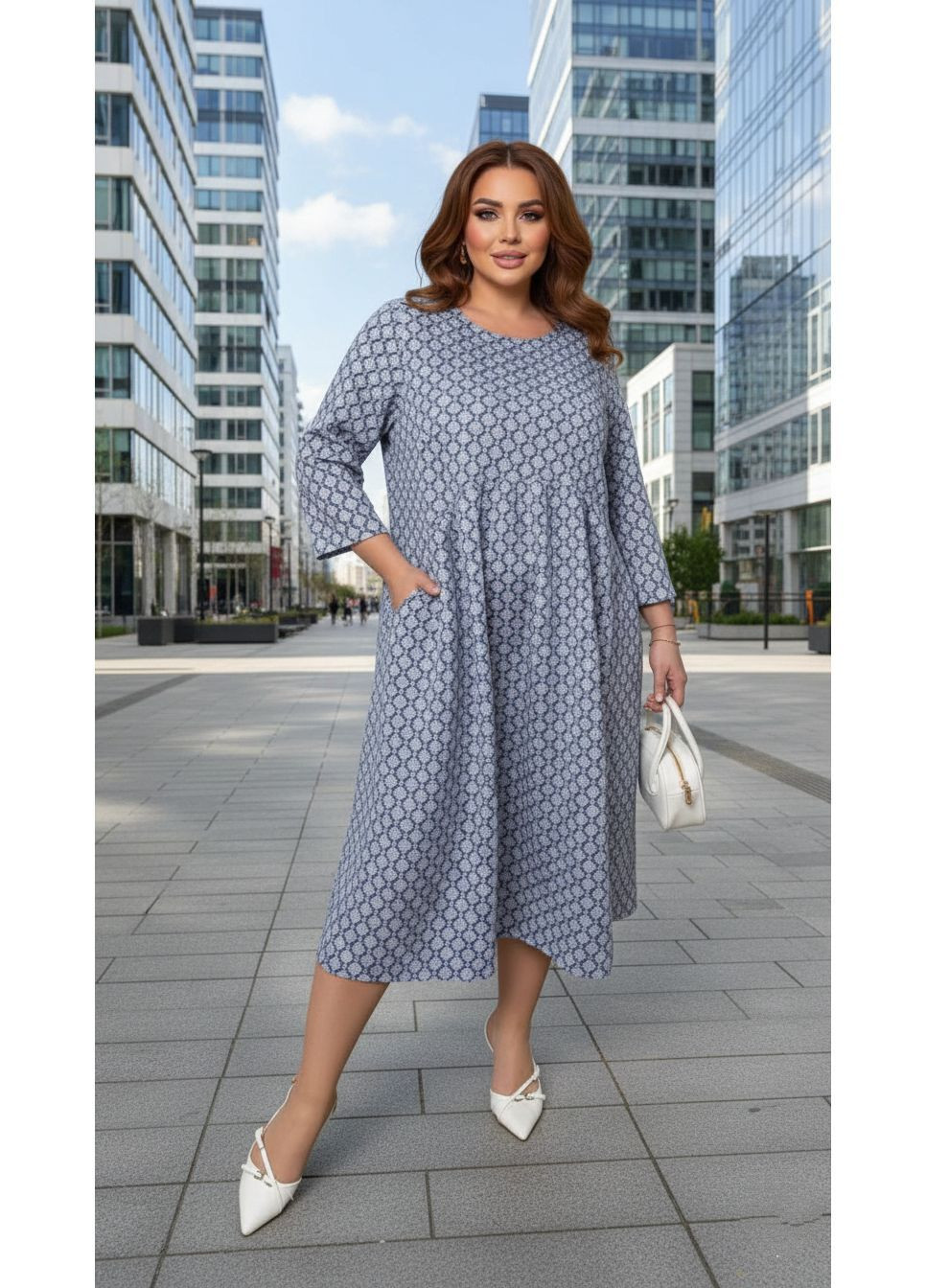Голубое платье трикотажное в батальных размерах Anastasimo