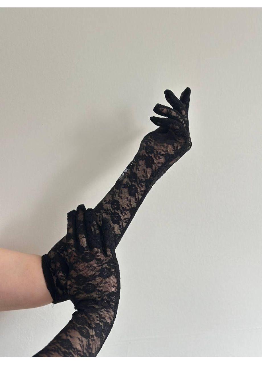 Довгі мереживні рукавички чорні еластичні / Еротичні рукавички з мережива чорного кольору / Жіночі рукавички мереживні No Brand (367102217)